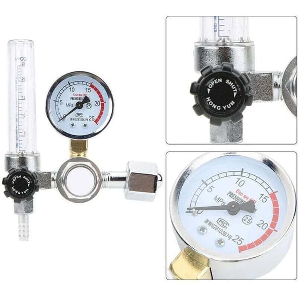 Argon-CO2-Mig-Tig flowmåler regulator, Argon CO2 trykmåler, Argon CO2 flowmåler regulator trykmåler svejserdele trykreducer.