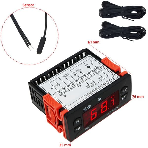 ETC-974 Digital Temperaturregulator Mikrocomputer Termostater Alarm Termostat Køling 220V Sensor