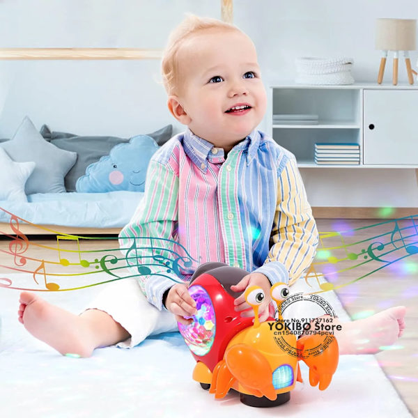 Krypande krabba bebis leksaker med musik LED Light Up Interactive Musical Toys