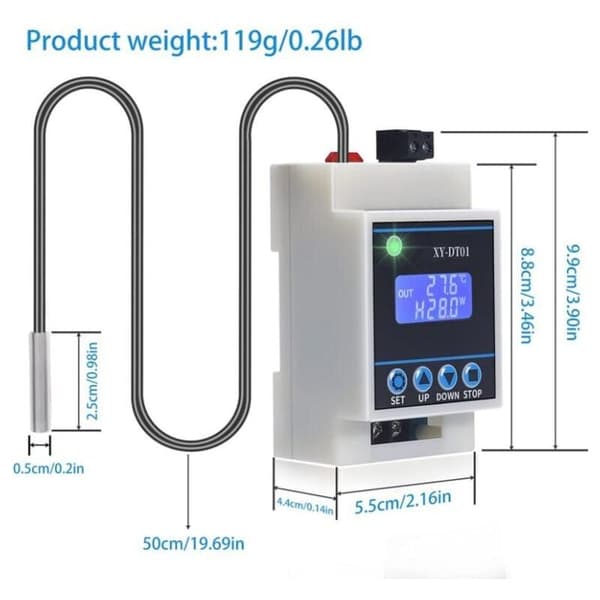 XY DT01 Digital temperaturregulator 40 til 110 Celsius LCD-skjerm vanntett sensor