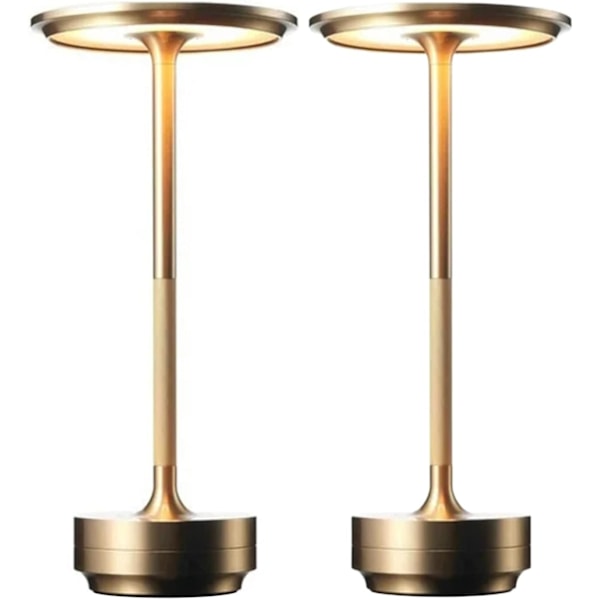 Sladdlös I-formad metallisk bordslampa med touchsensor, 3 färger dimbar laddningsbar skrivbordslampa Gold 2pcs