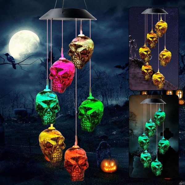 Aurinkokäyttöinen linnunmuotoinen tuulikellovalo LED-jouluperhosvalo Puutarhan aurinkotuulivalaisin Maisemavalo Puutarhavalo Black 6 lamp holder Skull