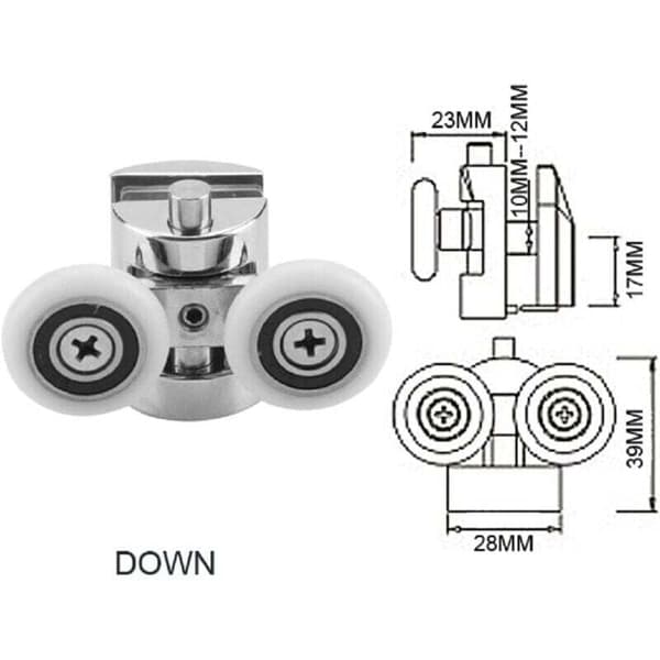 Sæt med 4 dobbelte ruller - til skydedør i brusekabine, 2 hjul 23 mm diameter zinklegering badeværelse...