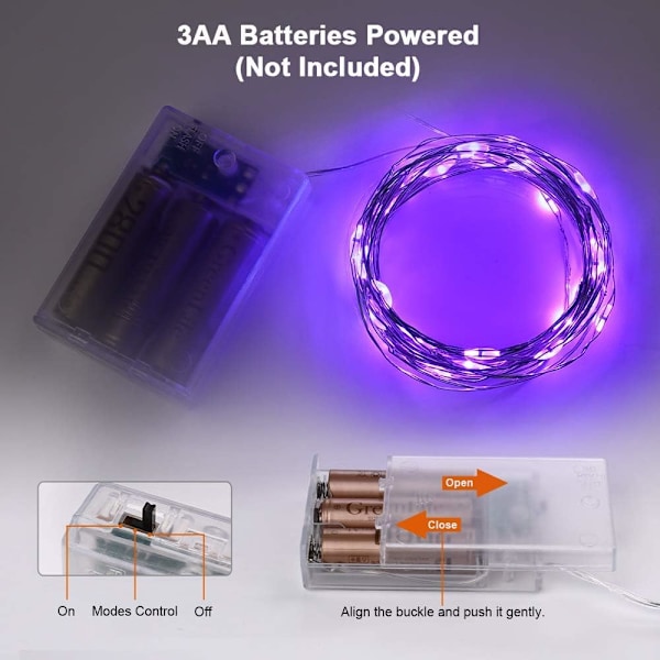 Lila Halloween-ljusslingor 2 st 10m 100LEDs Snygg Inredningsdekoration Batteridriven Koppartråd Stjärnor Mini-lampor DIY Trädgård eller Balkongbelysning