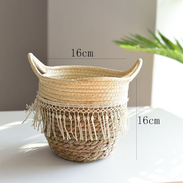 Halmplanta extra stor extra stor krukväxt blomkorg växtkorg vävd golv inomhus bonsai Off-white 16cm