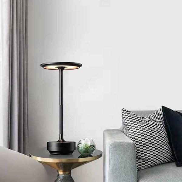 Sladdlös I-formad metallisk bordslampa med touchsensor, 3 färger dimbar laddningsbar skrivbordslampa Black 2pcs