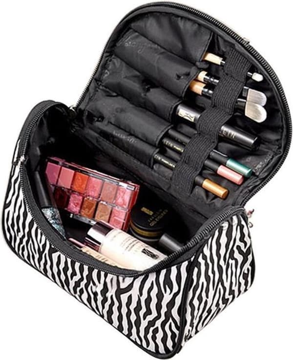 Zebra makeuptaske med spejl - Makeuptaske til kvinder