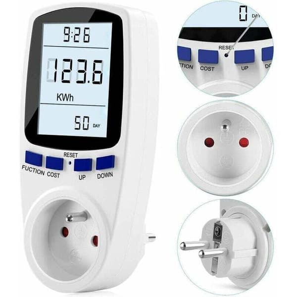 Wattmeter Stikdåse - Energimåler A185V 264V - LCD Display