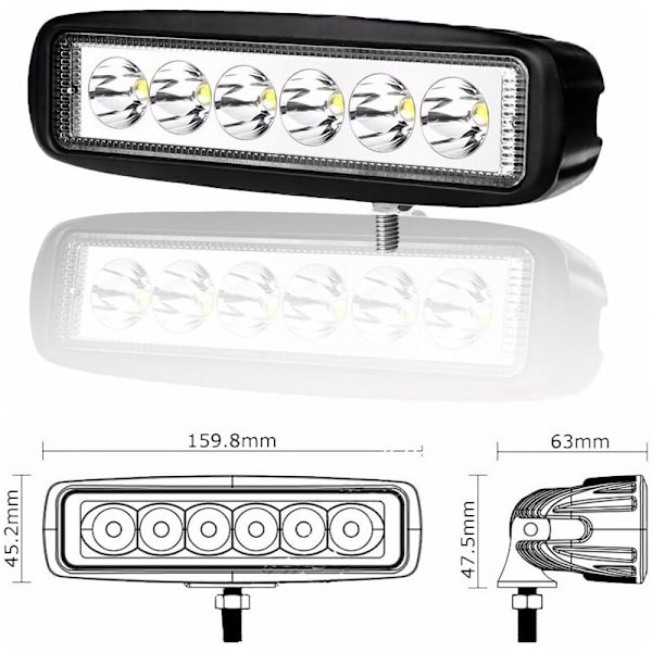 x 6\" 18W LED Arbetsbelysning Spot Off Road Lastbil SUV 4WD Kördimljus (2x18 FGB-Spot)