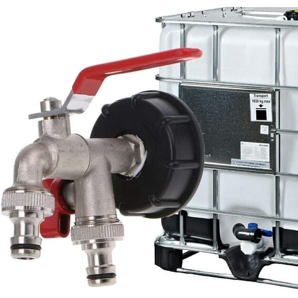IBC S60X6 Mässing Dubbel Utloppsventil, 1/2\" Dubbla Ventiler, 1/2\" Utloppsdiameter, 60mm Inloppsdiameter