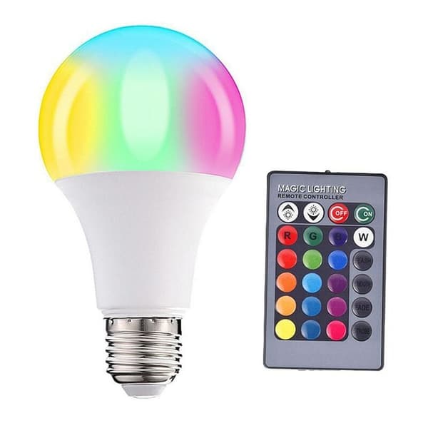 LED-lamppu, RGBW, E27, Kaukosäädin, Monivärinen