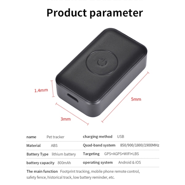 P03 Vattentät GPS Husdjur Spårare GPS+AGPS+WiFi+LBS