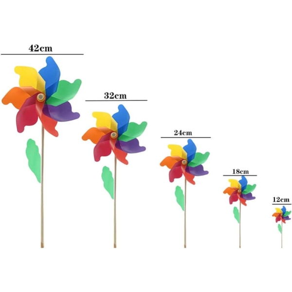 5PCS Vindsnurror, 4,7 tommer Regnbue Trestolpe Vindmølle Snurrende Dekorasjon