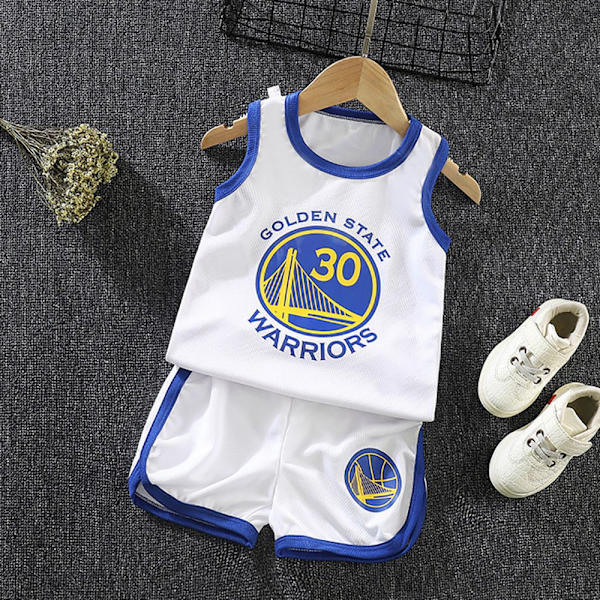 Basketboll träningsdräkt set tank top tröja + shorts set - Perfekt vit Golden State Warriors 30 48-60 månader