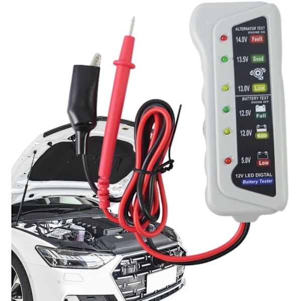 Bilbatteritestare, Hög Noggrannhet LED-Ljus 6V 12V Automatisk Batterianalysator - Spänningstestare med Ergonomiskt Handtag, Bilbatterikontroll för