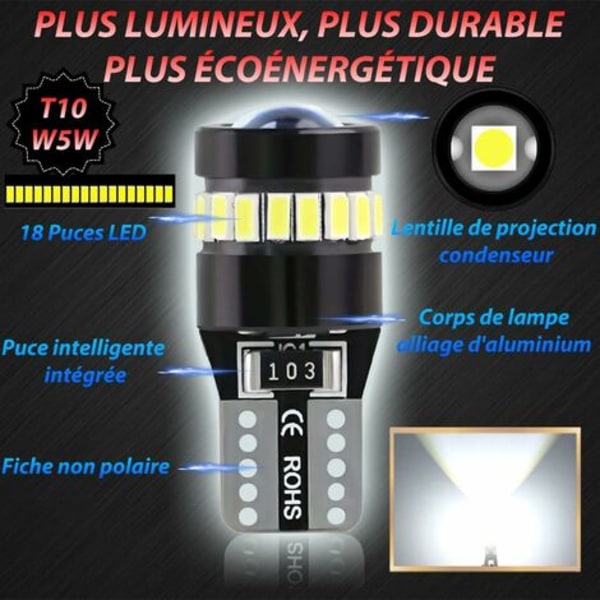 T10 W5W LED-lampor 12V-24V 6000K Vit för bilens positionsljus