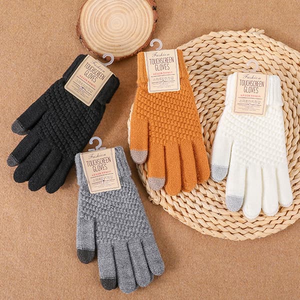 Vinter Touch-Handsker Dame Herre Varme Stretch Strikkede Vanter Imitation White