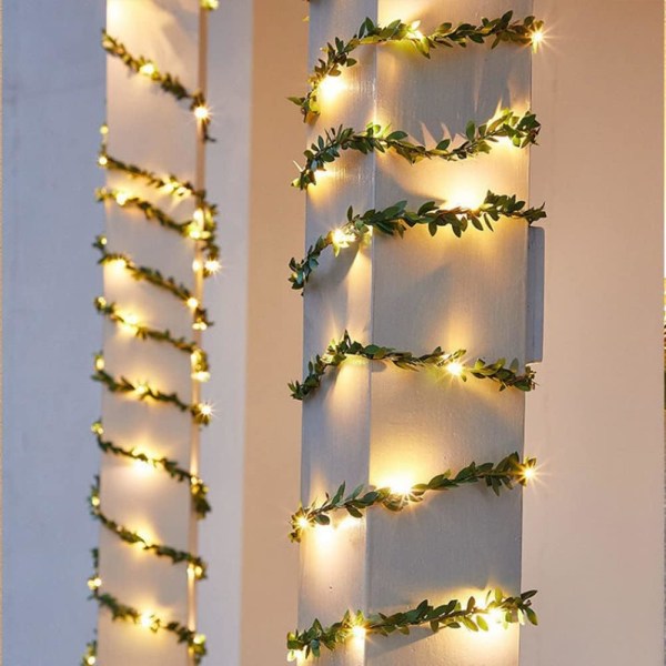 Kunstige grønne blad LED-lyskjeder, flere lengder Strenglys Batteridrevne Vine Fairy String Lights Hengende girlander ljusslynger 10M 10M