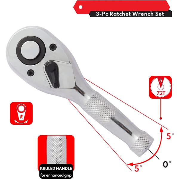 Stubby Skralle Sett, 1/4\", 3/8\", 1/2\" Drive Skralle Dele