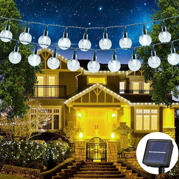 Solcellelamper for hage og utendørs, 12 m/100 LED-lamper, solcelledrevne vanntette, dekorative krystallpærer (hvit)
