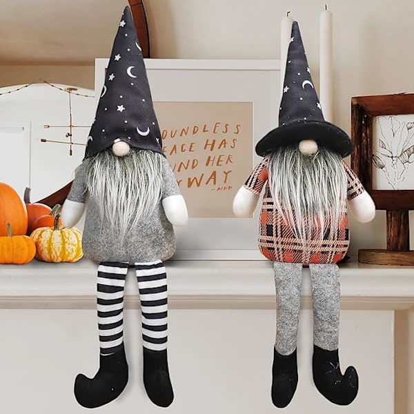 2-pack 15-tums Halloween-tomtar Plysch Mr and Mrs Doll Handgjord Elf Gnome Ansiktslös docka för Halloween Inomhus Hem Köksbordsdekorationer