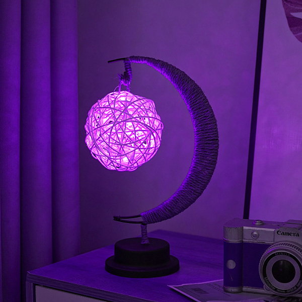 Led-koristevalot tähtikuuvalot omena jouluvalot syntymäpäivälahja käsintehty hamppuköysi usb rauta yövalo Purple-Sepak Takraw USB