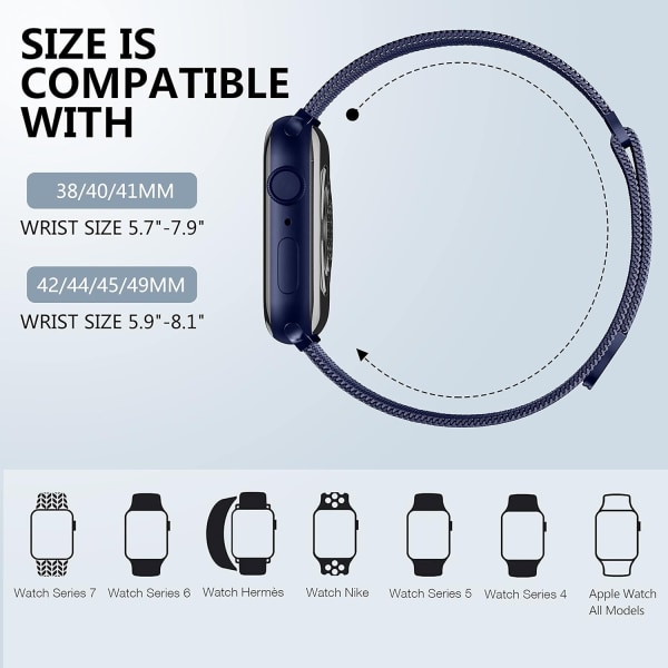 Metallrem kompatibel med Apple Watch -rem 40 mm 38 mm 41 mm Blå-WELLNGS Blå Blue 42/44/45/49mm