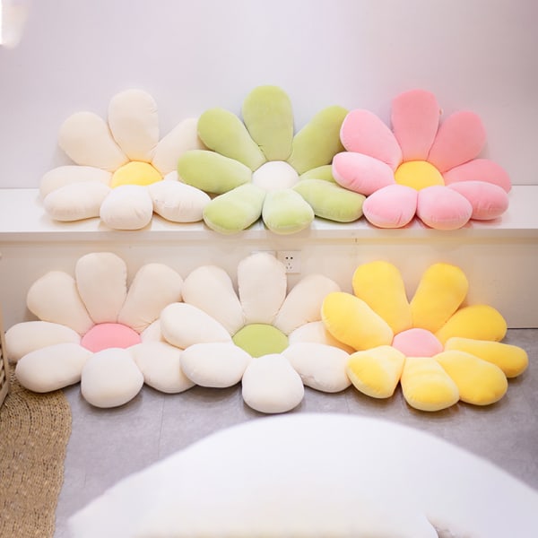 Blomsterpude dekorative pyntepuder Blomsterformet sød pude Blomst plys pude Dekorative puder til teenagepiger Beige + Gul 50cm