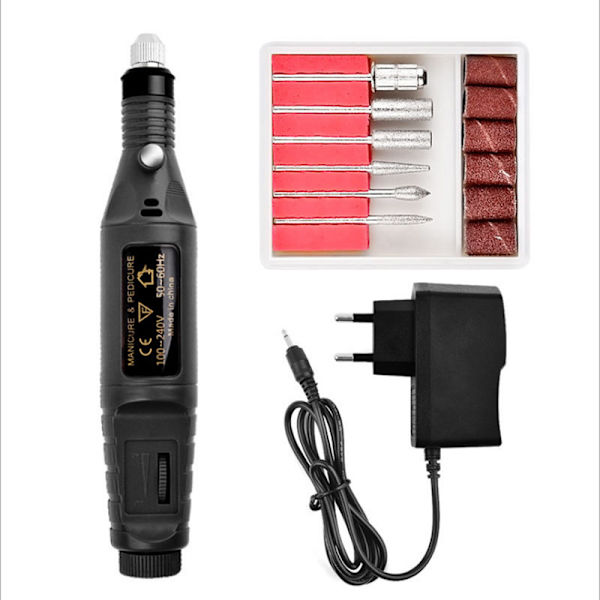 Bærbar elektrisk neglepoleringsmaskine til eksfoliering og polering - Neglepoleringspen - Testpoleringsmaskine (OPP) -Black European plug