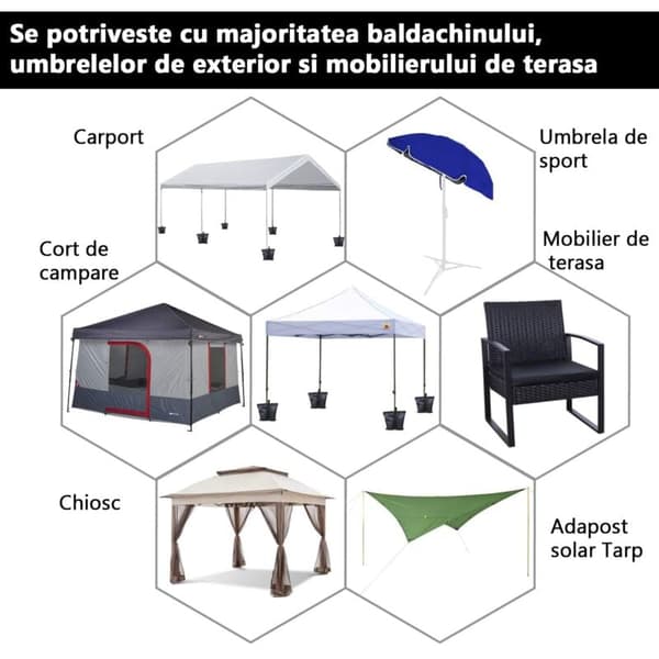 Sæt med 4 sandsække til fastgørelse, PVC, 7-9 kg, sort