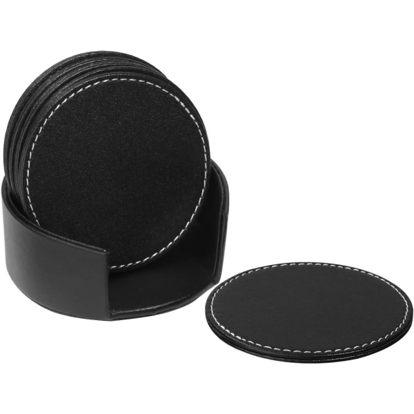 Set med 6 glasunderlägg i syntetiskt läder för 1 hörn Svart
