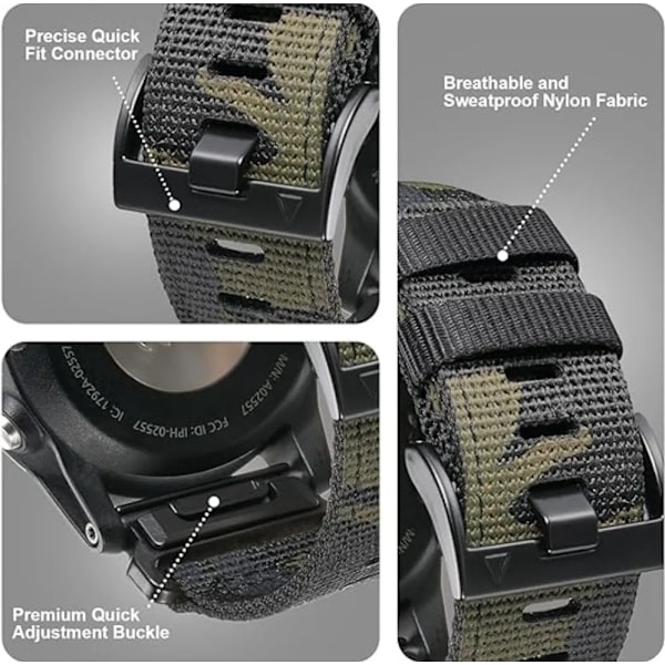 22 26mm Nylon Sotilasranneke GARMIN FENIX7 7X PRO 6 6X Pehmeä Kestävä Ranneke Runko 965 Instinct Vaihto Naamiointi Vihreä Camouflage green