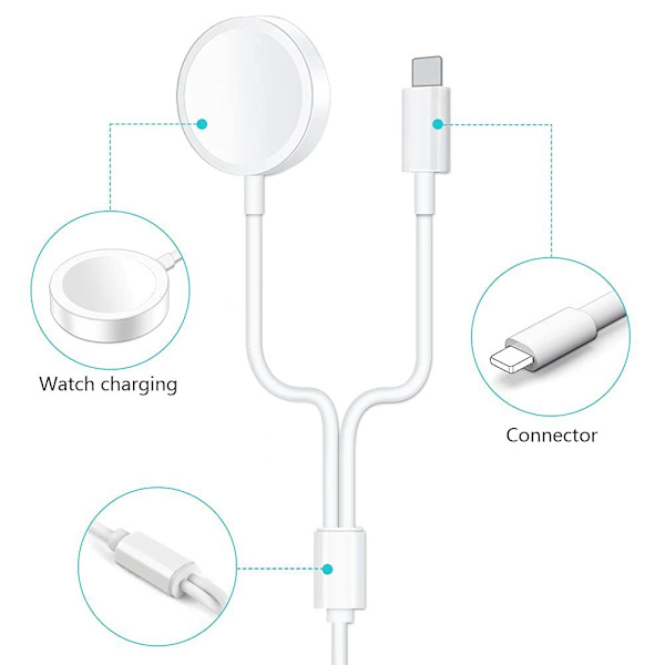 Magnetisk laddningskabel kompatibel med Apple Watch - 2 i 1 Kompatibel med S1/S2/S3/S4/S5/S6/S7/S8/SE/Ultra-modeller