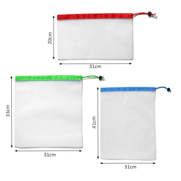 Nätpåsar för frukt och grönsaker - Återanvändbara förvaringspåsar 12-pack