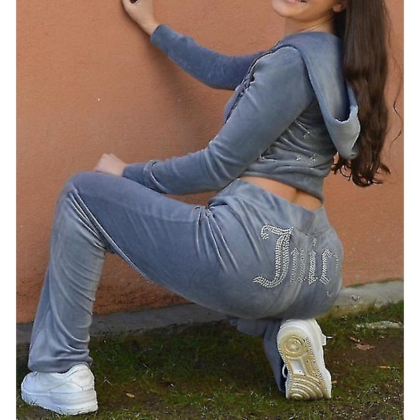 Velor Juicy ompelupuku hupparit sametti vetoketju collegepaita ja housut setti urheiluvaatteet 2024 naiset kevät/syksy collegepuku lyhyt harmaa XL Gray XL