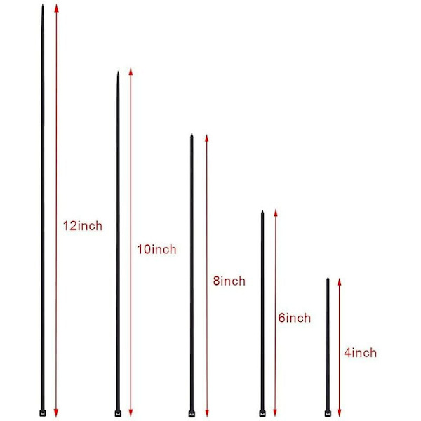 700 stk. sorte nylon kabelbindere, længder 4\"/ 6\"/ 8\"/ 10\"/ 12\"