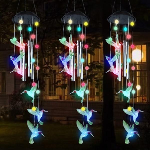 Solcelledrevet Kolibri Vindspil Lys LED Jul Sommerfugl Lys Have Sol Vindspil Lys Landskab Lys Have Lys Red 6 lamp holder New third generation hummingbird