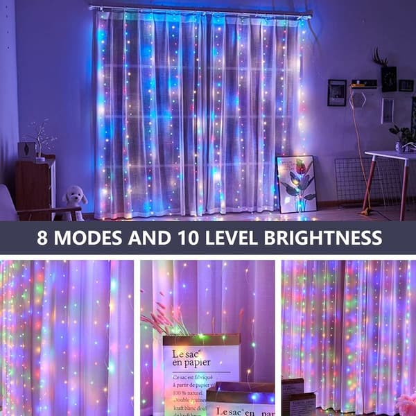 300 LED Lysgardin 3x3M med Fjernkontroll Timer 8 Moduser Vanntett for Julebryllup Bursdagsdekorasjon