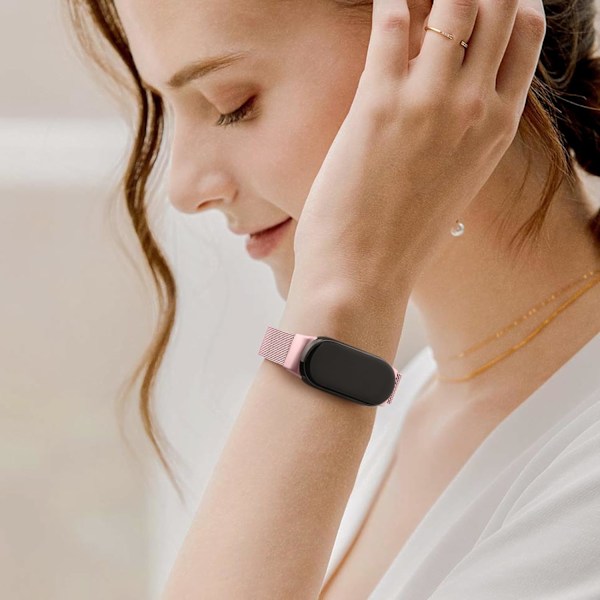 Armband för Xiaomi 8 Män Kvinnor, Metallarmband för Xiaomi Mi Band 8 Magnetiskt Rostfritt Stål Mesh Armband med Stark Magnetism Rose Powder