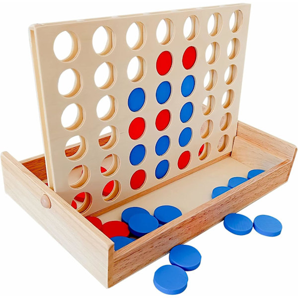 Four Wins Wood, Brädspel 4 Wins Wood, 4 I Rad Vertikalt Brädspel, Strategispel för 2 Spelare, Pedagogiska Leksaksgåvor Lämpliga (Trä)