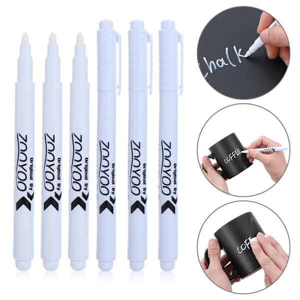 5 stk. Hvid flydende kridtpen Black Board Marker Raderbar 5stk