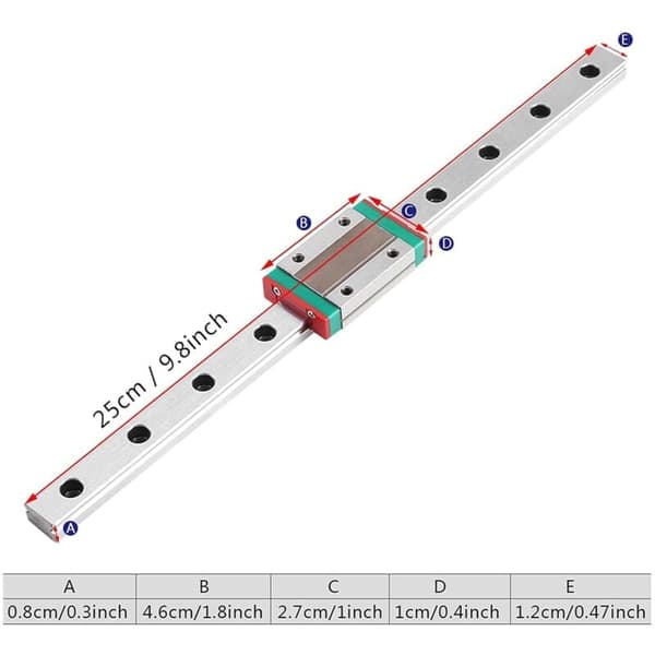 Lineær skinneguide 250mm, Walfront lineær glideguide med vognblokk for DIY 3D-printer og CNC-maskin (250mm)