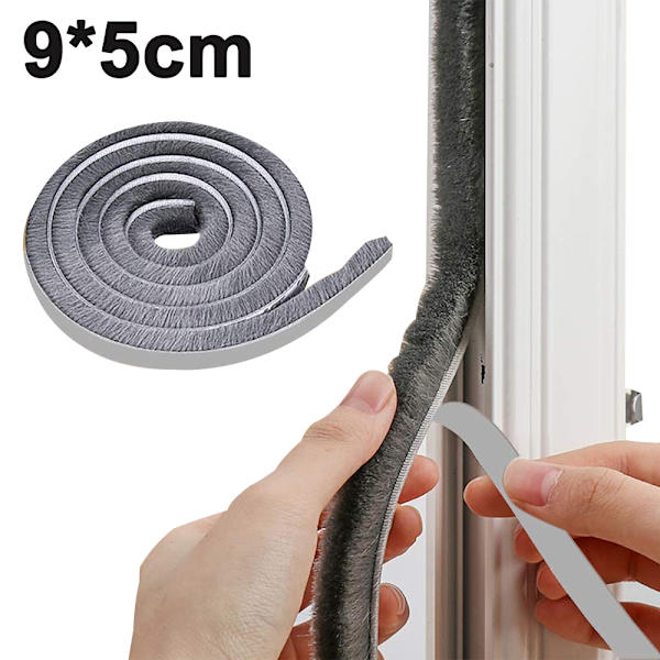 Självhäftande borsttätning för dörrar, grå Gray 9*5mm