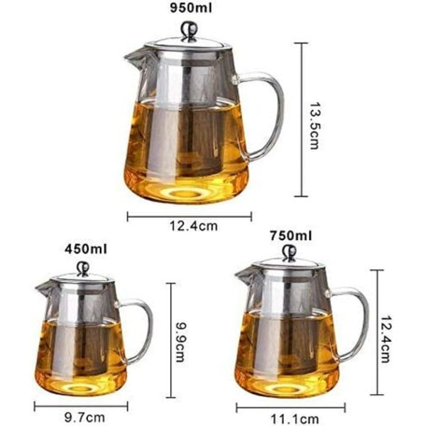 Varmebestandig glas tekande med si, transparent håndtag, perfekt
