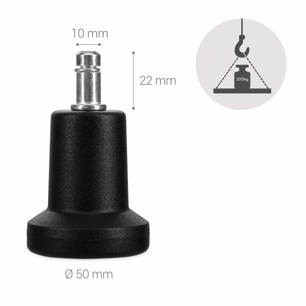 Kontorstolsklokker - Pakke med 5 erstatningsstolhjulspidser 10/22 mm - Fast og lydløs siddespids til hårdt gulv