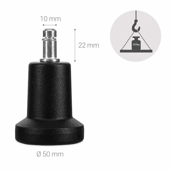 Kontorstolsklokker - Pakke med 5 erstatningsstolhjulspisser 10/22 mm - Fast og stille sitteben for hardt gulv