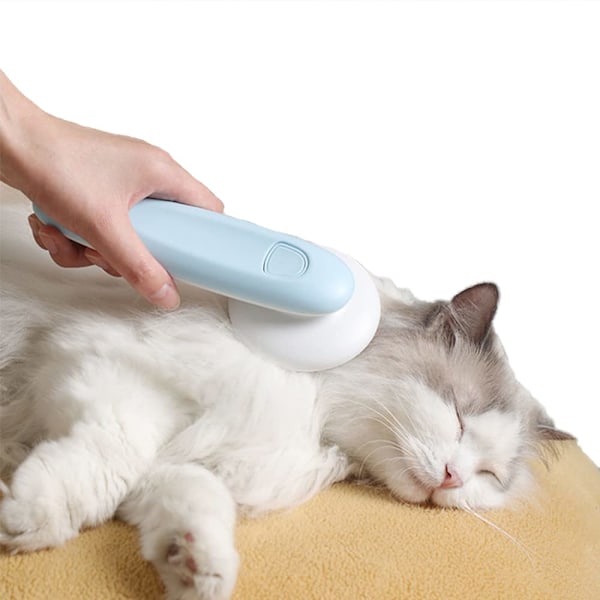 Cat Brush for Indoor Cats Long Brush 1 Touch Shedding Cat Brush 30° Curved Design Painless Cat Brush Blue