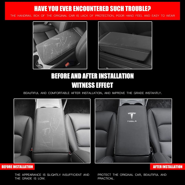 Skydd för Tesla Model 3 Model Y PU Läder Center Console Protector Pad Bil Vattentät Armrest Box Mat för Model 3 2017-2022 Modell