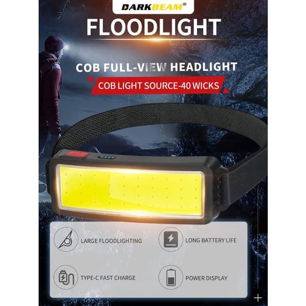 COB LED Hodelykt 2000 Lumen, USB Oppladbar Vanntett Hodelykt for Camping, Arbeid og Konstruksjon