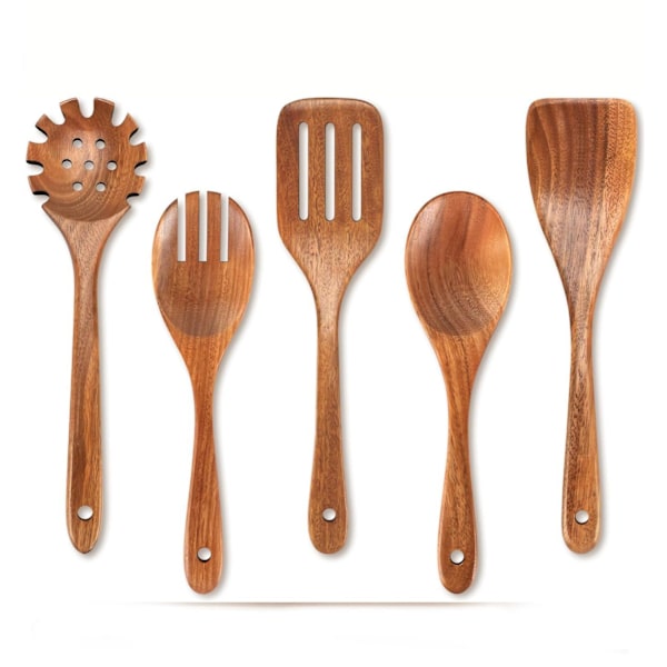 Puinen keittiövälineet, Teak-keittiösarja akaasiapuusta valmistetut keittiövälineet/ keittiösarja naarmuuntumattomat ja lämmönkestävät 5set-A